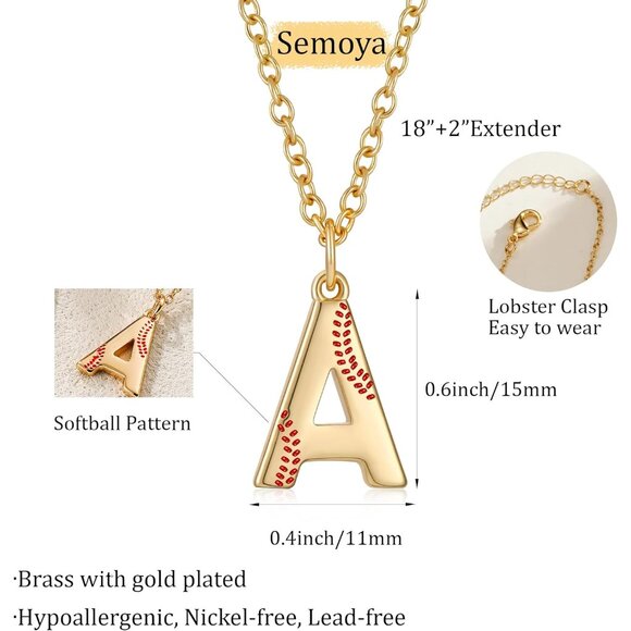 Personalized A-Z Softball Initial Pendant Necklace in 14K Gold for Ladies - Picture 5 of 7
